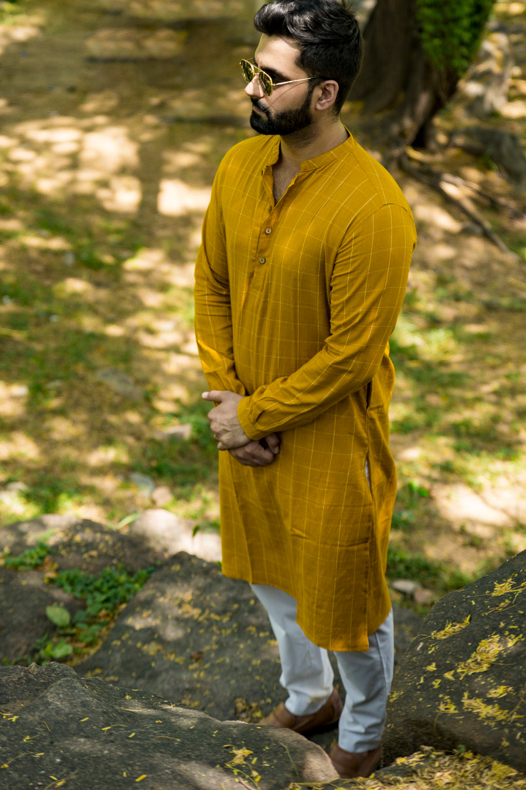 Yellow Ochre Bandhani Straight Kurta With Round Neck & 3/4 Sleeves