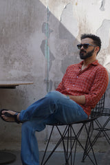 Arlo : Handwoven Cotton Orange checks Full-sleeve Shirt