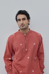 Agni : Jamdani Orange color Knee-Length Kurta