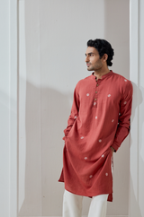 Agni : Jamdani Orange color Knee-Length Kurta