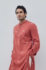Agni : Jamdani Orange color Knee-Length Kurta