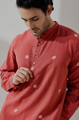 Agni : Jamdani Orange color Knee-Length Kurta