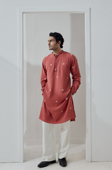 Agni : Jamdani Orange color Knee-Length Kurta