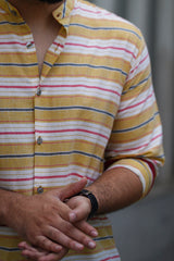 Butter : Handwoven Cotton yellow stripe Full-sleeve Shirt