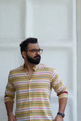 Butter : Handwoven Cotton yellow stripe Full-sleeve Shirt
