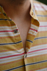 Butter : Handwoven Cotton yellow stripe Full-sleeve Shirt