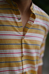 Butter : Handwoven Cotton yellow stripe Full-sleeve Shirt