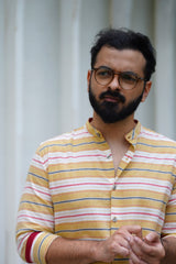 Butter : Handwoven Cotton yellow stripe Full-sleeve Shirt