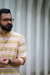 Butter : Handwoven Cotton yellow stripe Full-sleeve Shirt