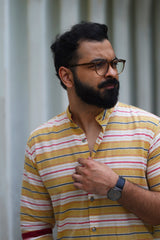 Butter : Handwoven Cotton yellow stripe Full-sleeve Shirt