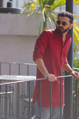 CRIMSON : Deep Red Handwoven Cotton Kurta
