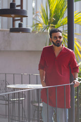 CRIMSON : Deep Red Handwoven Cotton Kurta