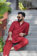 CRIMSON : Deep Red Handwoven Cotton Kurta Set
