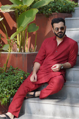 CRIMSON : Deep Red Handwoven Cotton Kurta Set