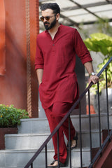 CRIMSON : Deep Red Handwoven Cotton Kurta Set