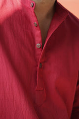 CRIMSON : Deep Red Handwoven Cotton Kurta Set