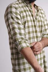 DAWN : Handwoven Cotton Green checks Mid-Length Kurta