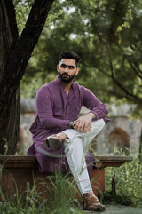 Dhun : Jamdani Wine color Knee-Length Kurta