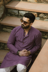 Dhun : Jamdani Wine color Knee-Length Kurta