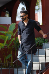 FLINT : Black Handwoven Cotton Kurta