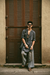 SLATE : Deep Grey Handwoven Cotton Kurta