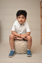 Mini Chandra : Jamdani White Half-sleeve Shirt