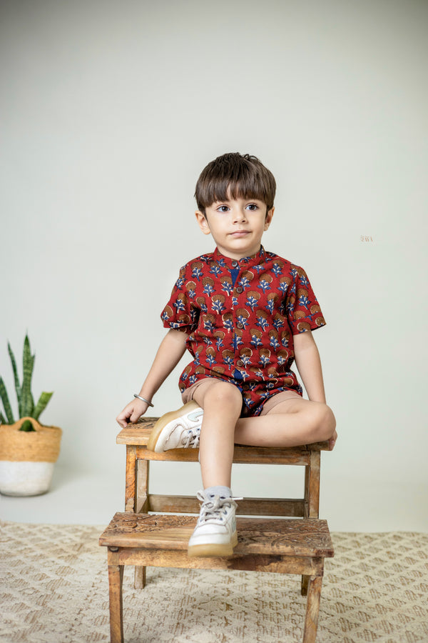 Mini Sutra: Floral Blockprint Half sleeves Shirt