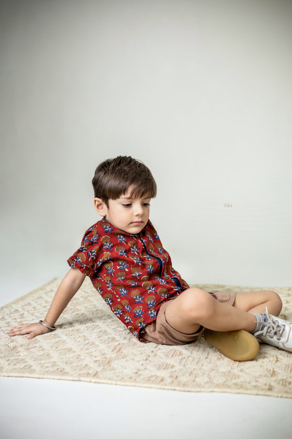 Mini Sutra: Floral Blockprint Half sleeves Shirt