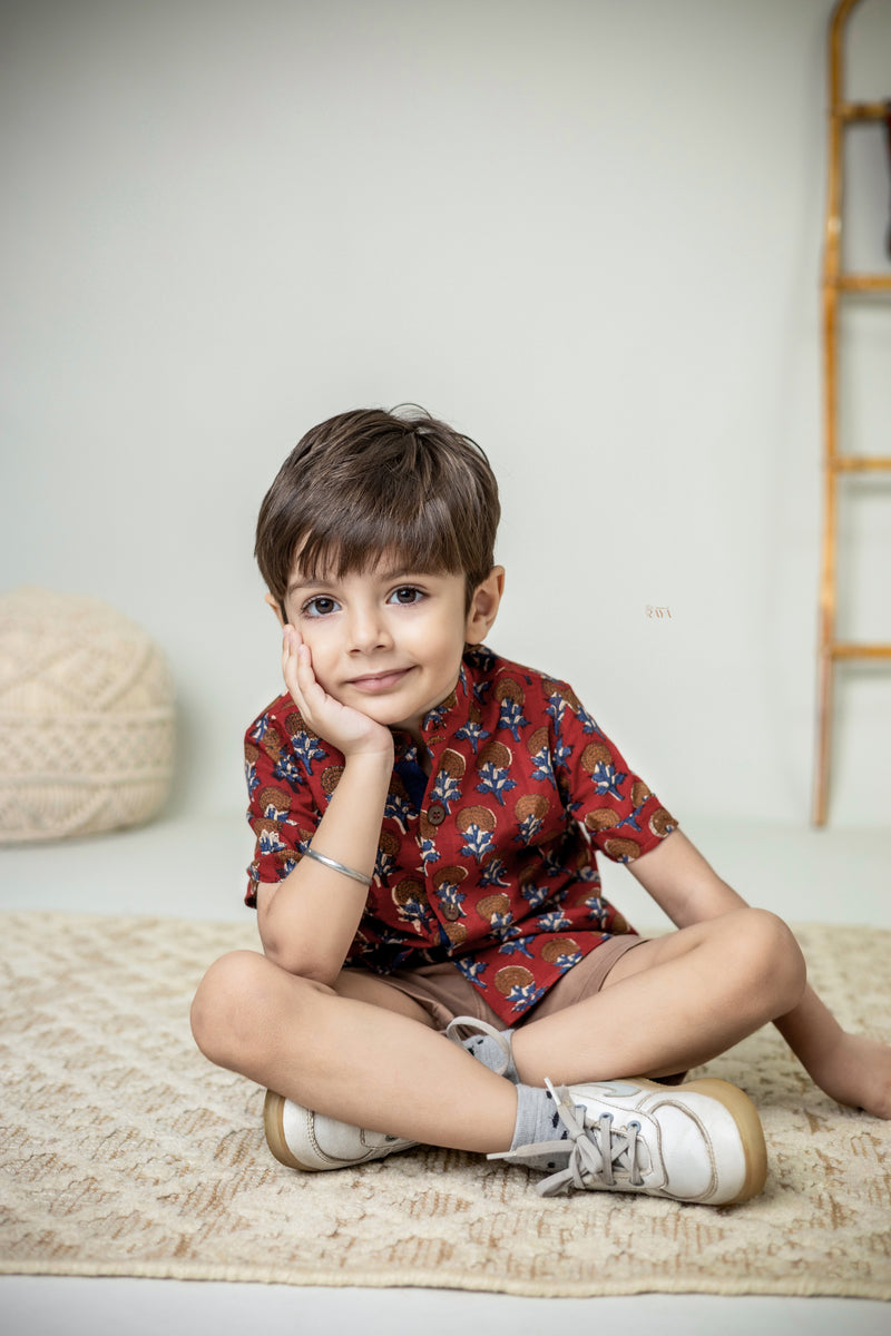 Mini Sutra: Floral Blockprint Half sleeves Shirt