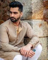 GANDHAM: Mangalgiri Beige Knee-Length Kurta