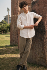 IVORY : Handwoven Cotton Half-white Full Sleeve Shirt
