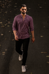 Jamun : Jamdani Wine color Full-sleeve Shirt