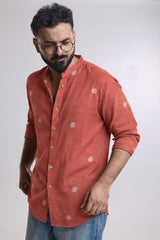 KESAR: Handwoven Jamdani Orange color Shirt