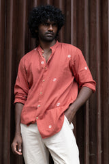 KESAR: Handwoven Jamdani Orange color Shirt