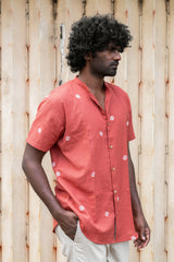 KESAR: Handwoven Jamdani Orange color Shirt