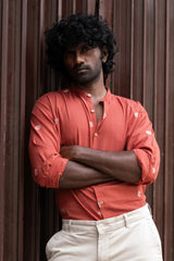 KESAR: Handwoven Jamdani Orange color Shirt