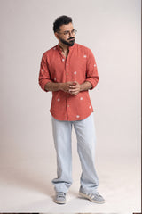 KESAR: Handwoven Jamdani Orange color Shirt