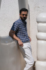 Koshi : Handwoven Cotton Blue checks Half-sleeve Shirt