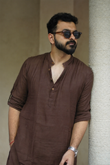 MOCHA : Brown Handwoven Cotton Kurta Set