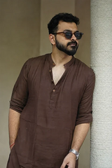 MOCHA : Brown Handwoven Cotton Kurta Set