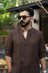 MOCHA : Brown Handwoven Cotton Kurta Set