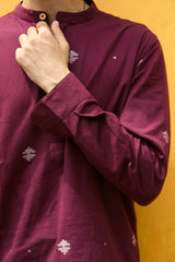 Dutha : Jamdani Deep Wine short kurta