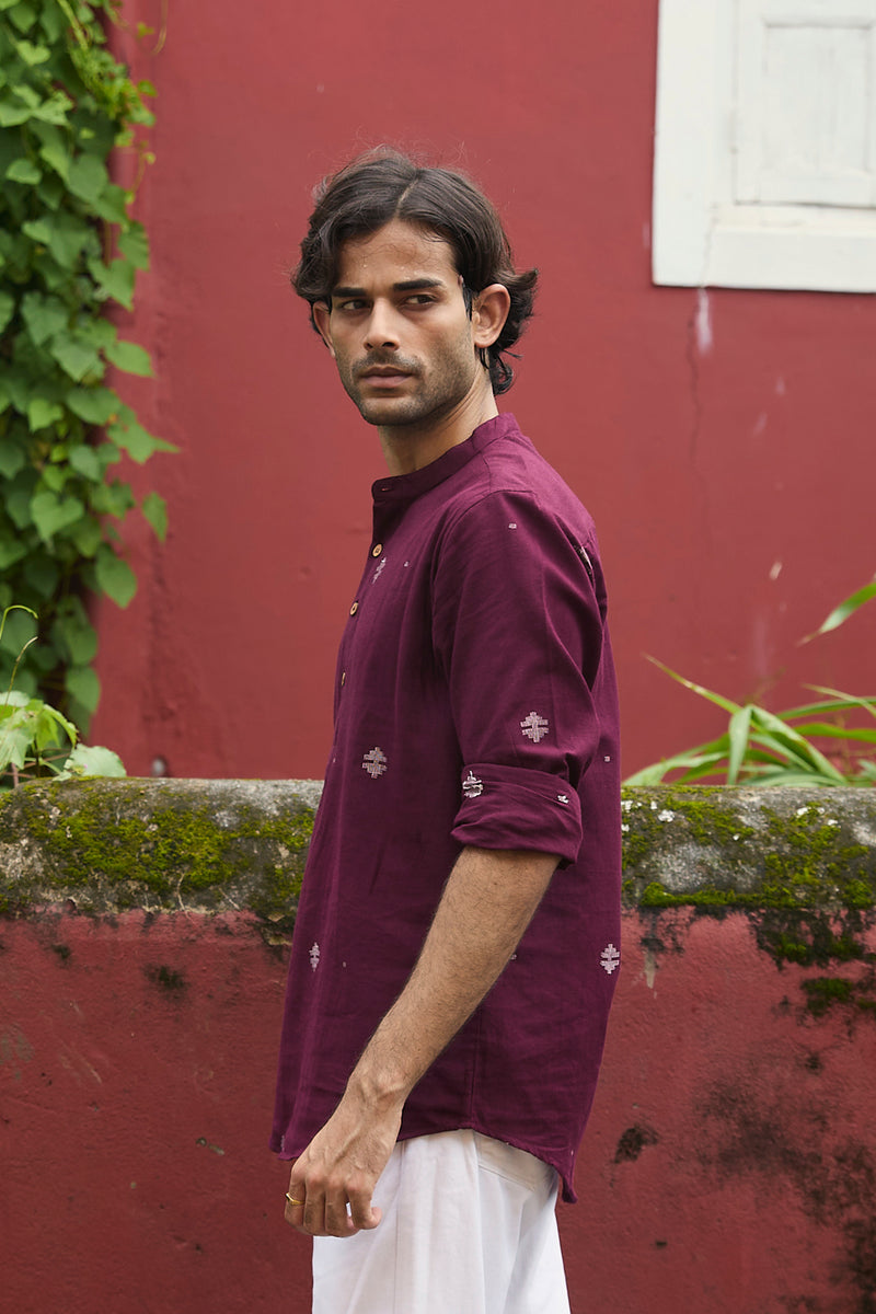 Dutha : Jamdani Deep Wine short kurta