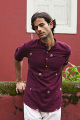 Dutha : Jamdani Deep Wine short kurta