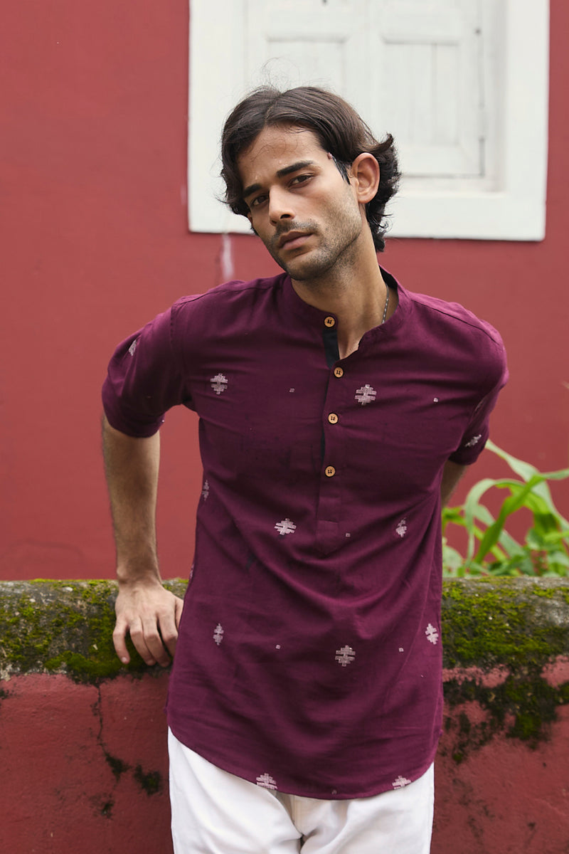 Dutha : Jamdani Deep Wine short kurta