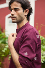 Dutha : Jamdani Deep Wine short kurta