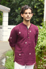 Dutha : Jamdani Deep Wine short kurta