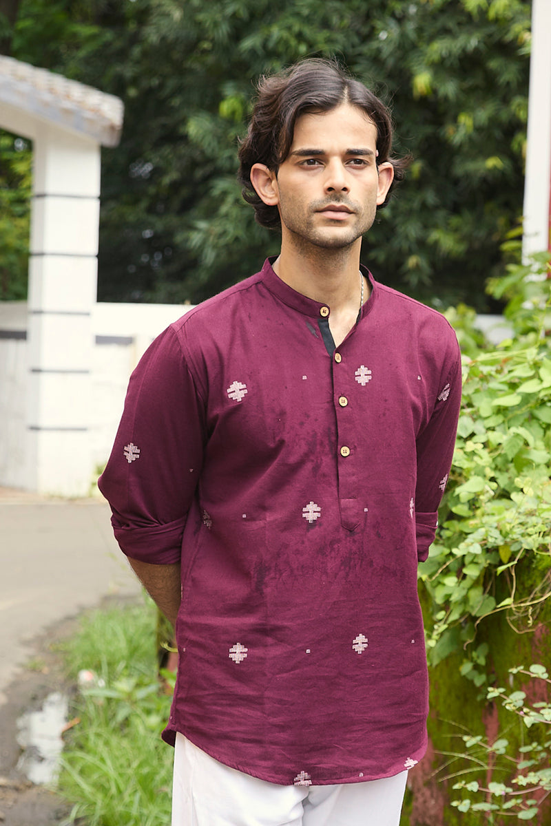 Dutha : Jamdani Deep Wine short kurta