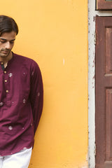 Dutha : Jamdani Deep Wine short kurta