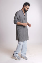 NIGHTFALL : Handwoven Cotton Black checks Mid-Length Kurta